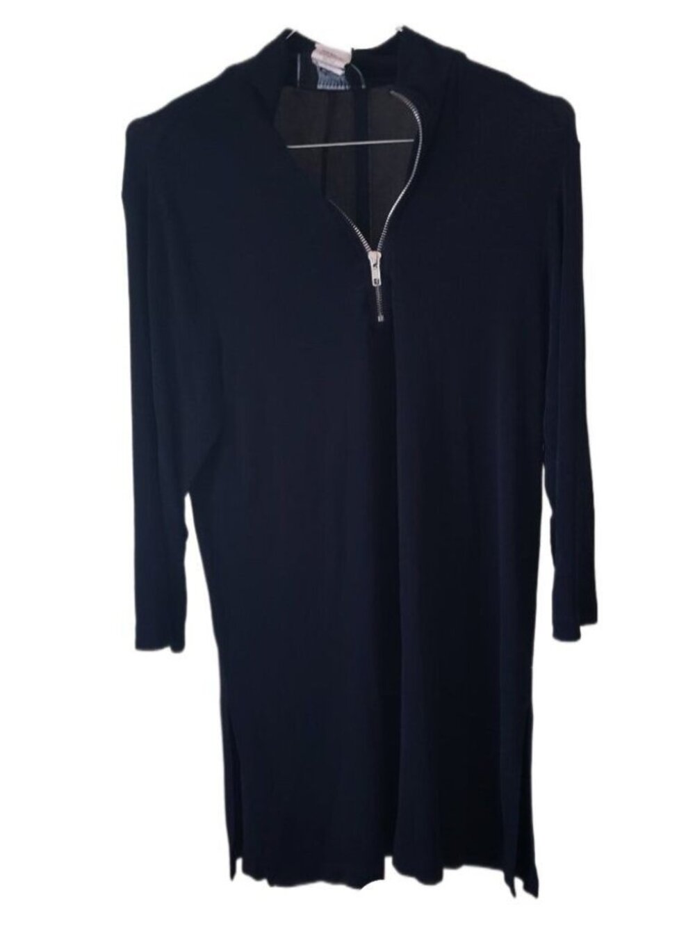 Slinky Brand Collared 1/4 Zip Black Dress